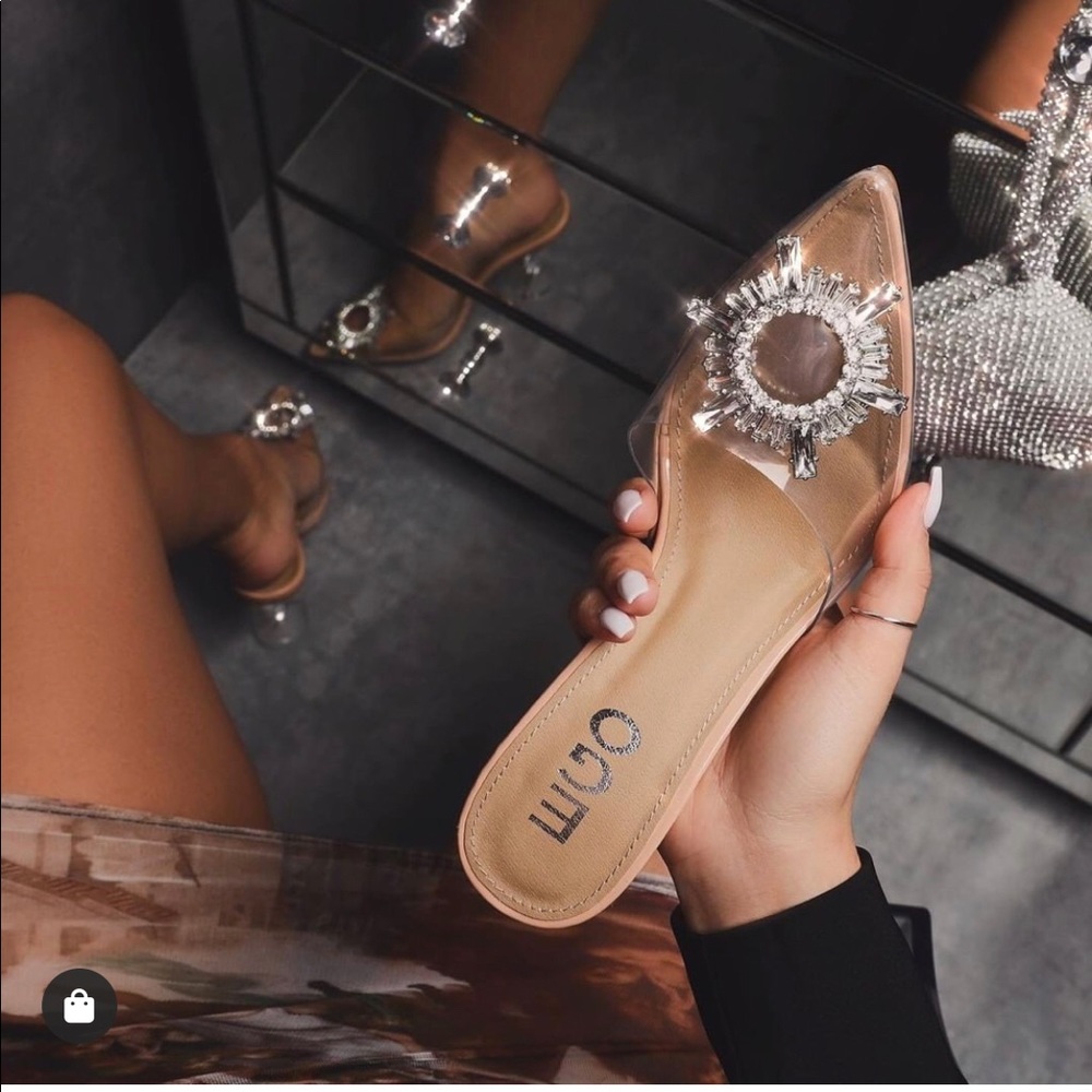 Clear Heel Mule In Nude Patent